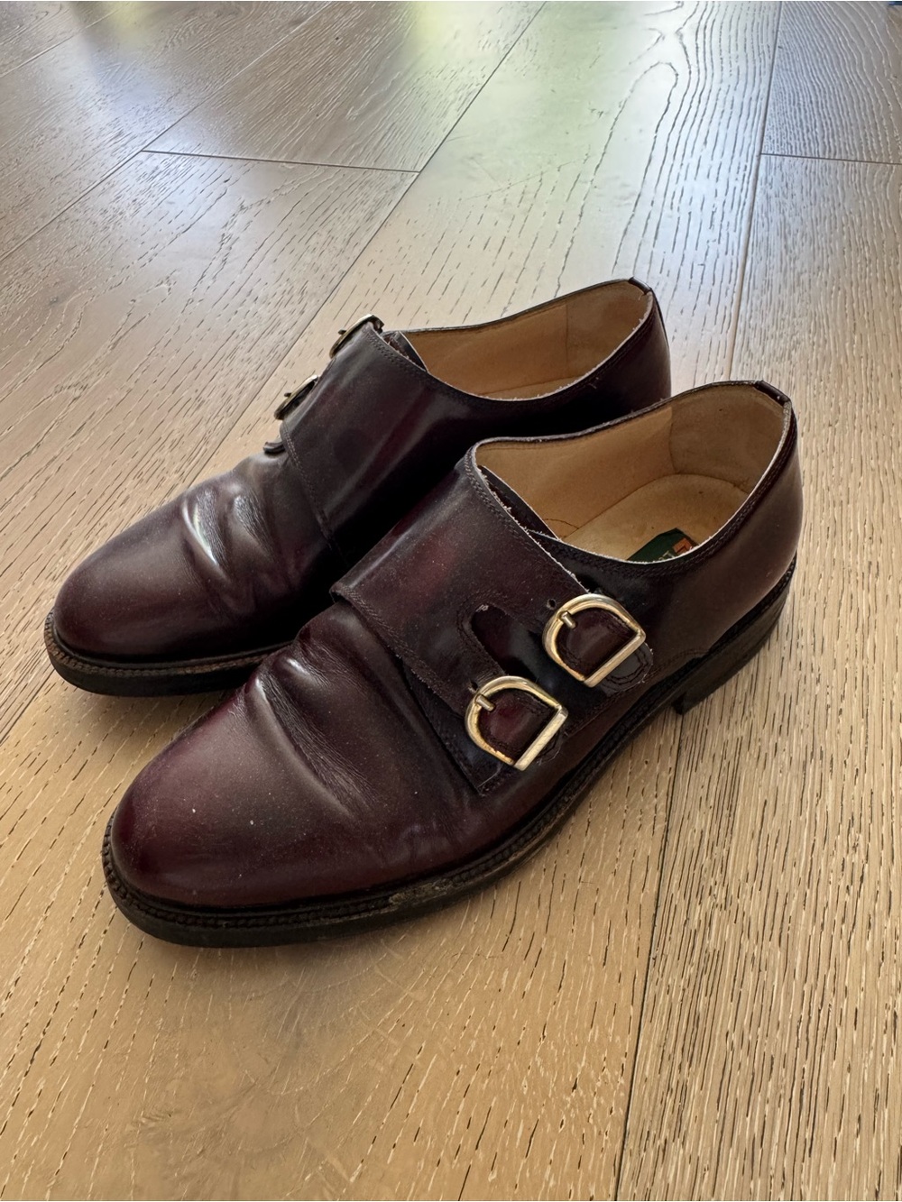 Men's Double Monk Strap Dress Shoes in Burgundy Leather
